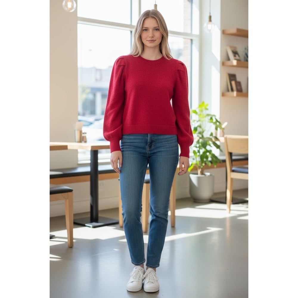 Wild Fable Red Puff Juliet Sleeve Cabincore Texture Cropped Sweater XS